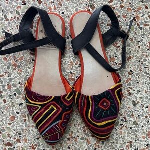 Black and Orange Embroidered Women's Sandals